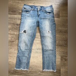 Seven7 Cropped Distressed Medium Wash Mid Rise Denim Size 6